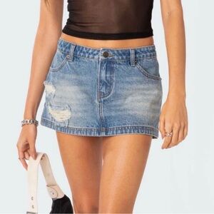 Edikted Blue Distressed Mini Skirt